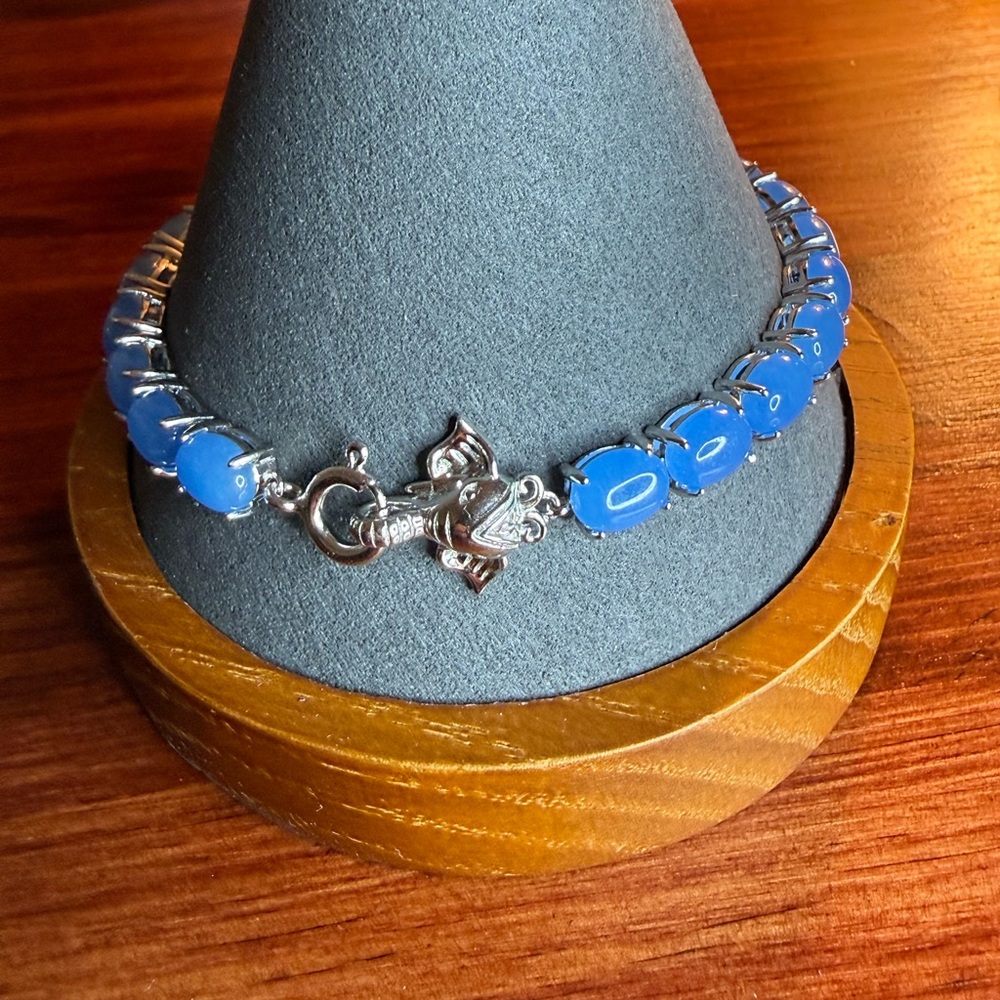 Djoy Sterling Silver Blue Jade Bracelet Elephant Charm 925